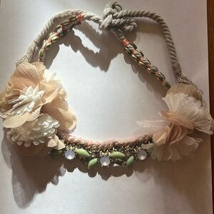 Anthropologie floral gem fabric tie necklace